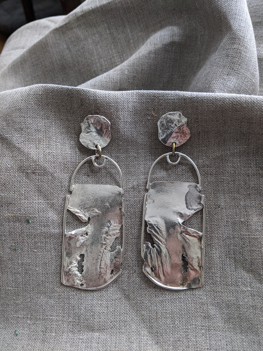 @rchive Market  Sterling Silver Two Clouds Above Nine - Rectangular Dangle Statement Earring